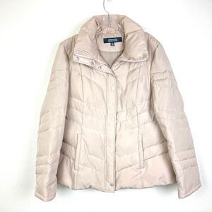 Kenneth Cole Reaction Women's Duck Down Quilted Puffer Jacket Size L Beige Tan